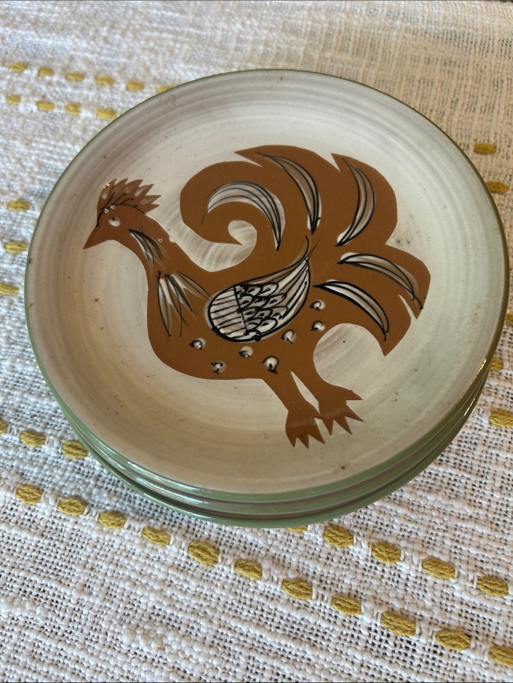 Mid Century Modern Vintage Chanticleer folk art rooster small plates